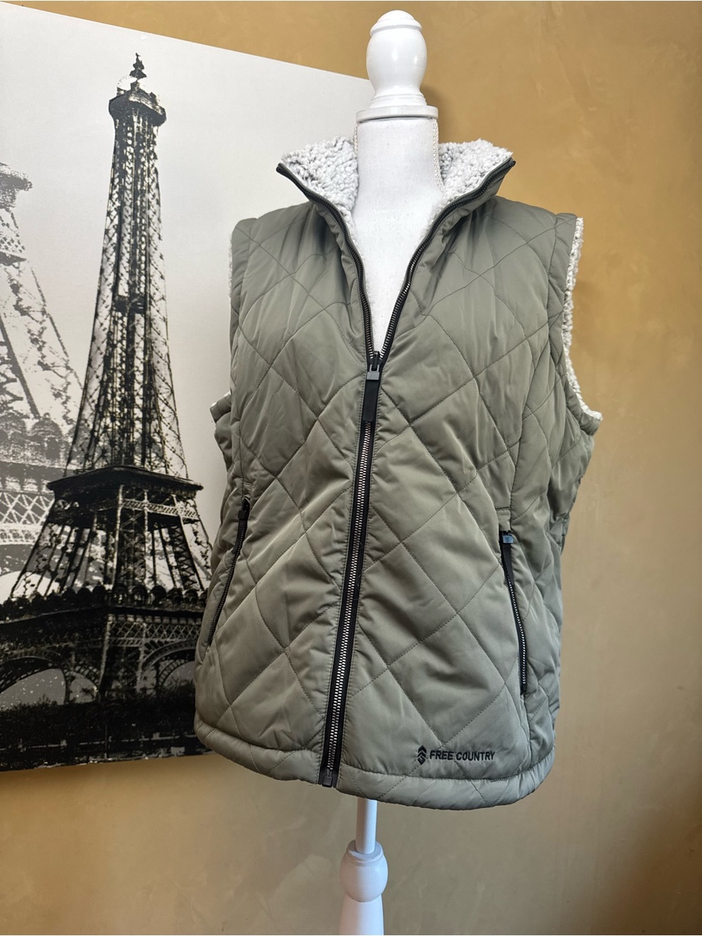 Free Country Quilted Fleece-Lined Vest in Olive/Reversible